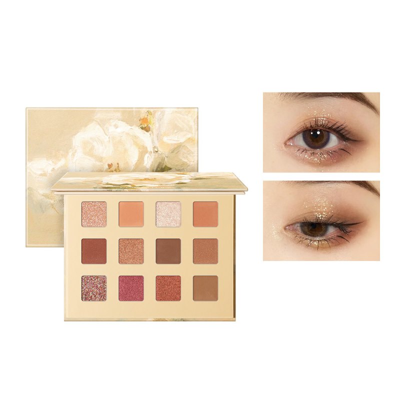 12 Shades Eyeshadow Palette RomanticBloom Jasmine Fine and Smooth Powder Pressed Matte Glitter Eyeshadow Makeup