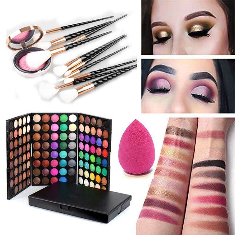 120 Color EyeShadow Palette Powder Professional Makeup Brush Set and Powder Blender Gorgeous Cosmetic Color Eyeshadow Palett set