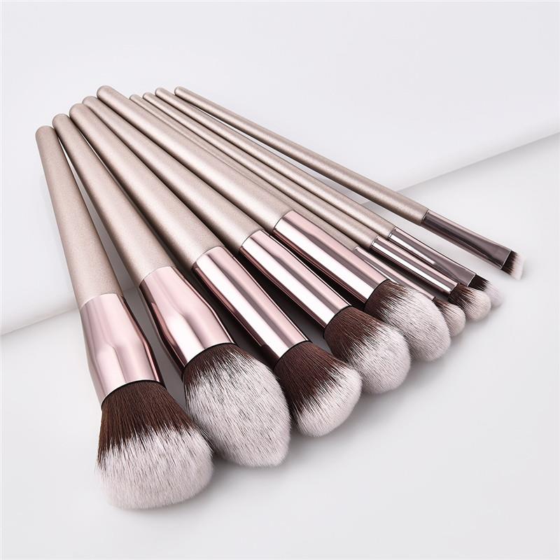 4 10pcs Makeup Brushes Set For Cosmetic Foundation Powder Blush Eyeshadow Kabuki Blending Make Up Brush Beauty Tool Champagne