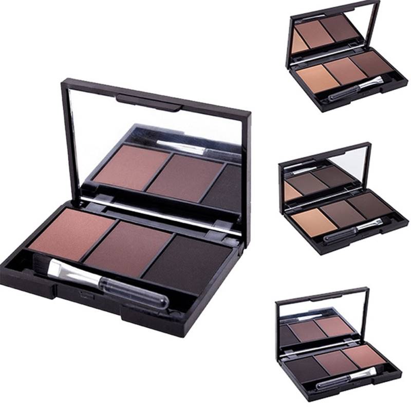 Professional 3 Color Eyebrow Powder Palette Cosmetic Waterproof Makeup Tool With Brush Mirror MA