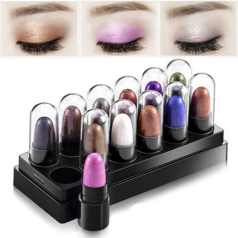 12Pcs set Eyeshadow High Gloss Pearl Highlighter Stick Metallic Shimmer Eye Makeup Cosmetics Eye Shadow Pencil TSLM1