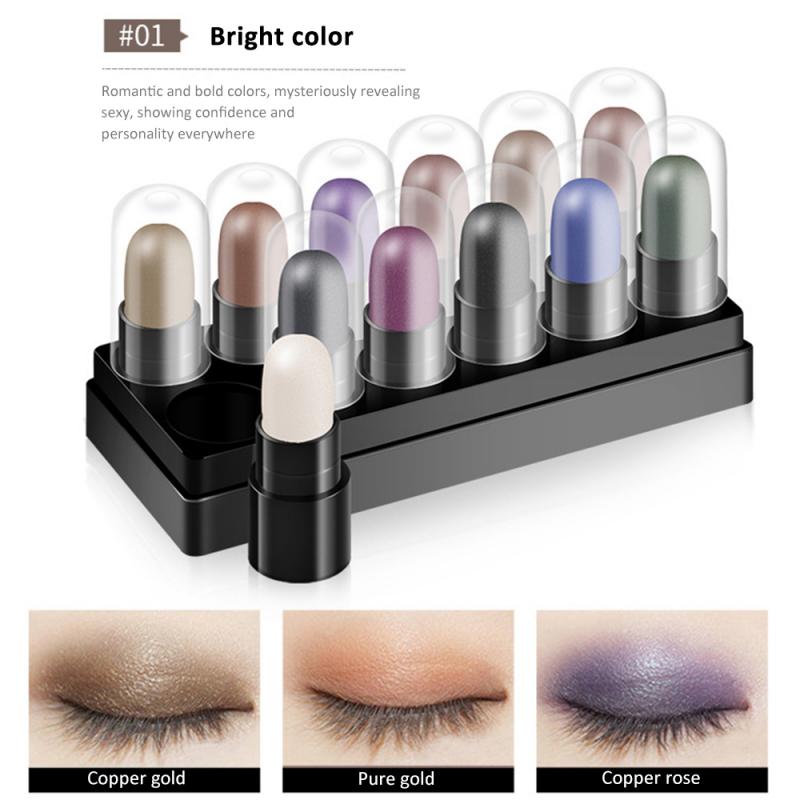 12Pcs Lot Eyeshadow Stick Stereo Gradien Shimmer Eye Shadow Silkworm Highlighter Pen Eye Beauty Mini Waterproof Cosmetics Tools