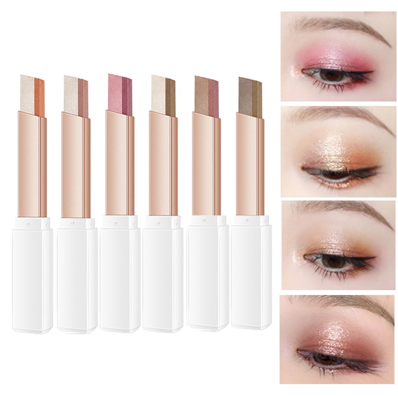 6 Colors Eyeshadow Stick Double Color Stereo Gradien Shimmer Eye Shadow Cream Pen Waterproof Women Cosmetics Eye Makeup TSLM1