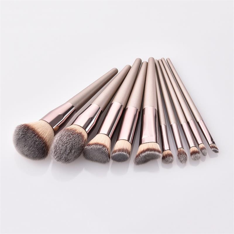 10PCS Champagne Color Professional Makeup Sets Natural Soft Bristle Cosmetics Beauty Makeup Artist Tool Complete Makeup Brushes